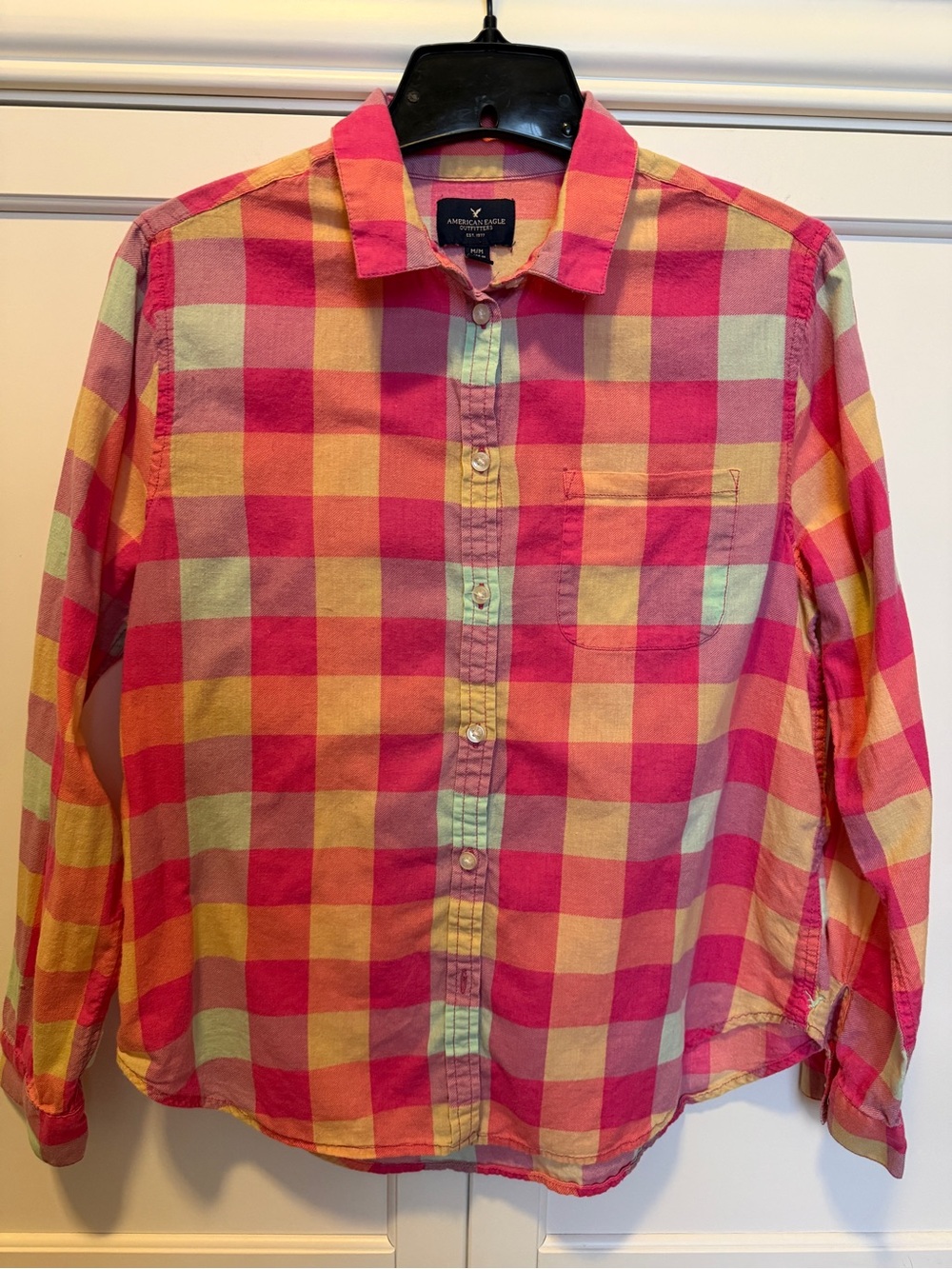 American Eagle Outfitters Pink, Yellow & Mint Check Button-Down Shirt